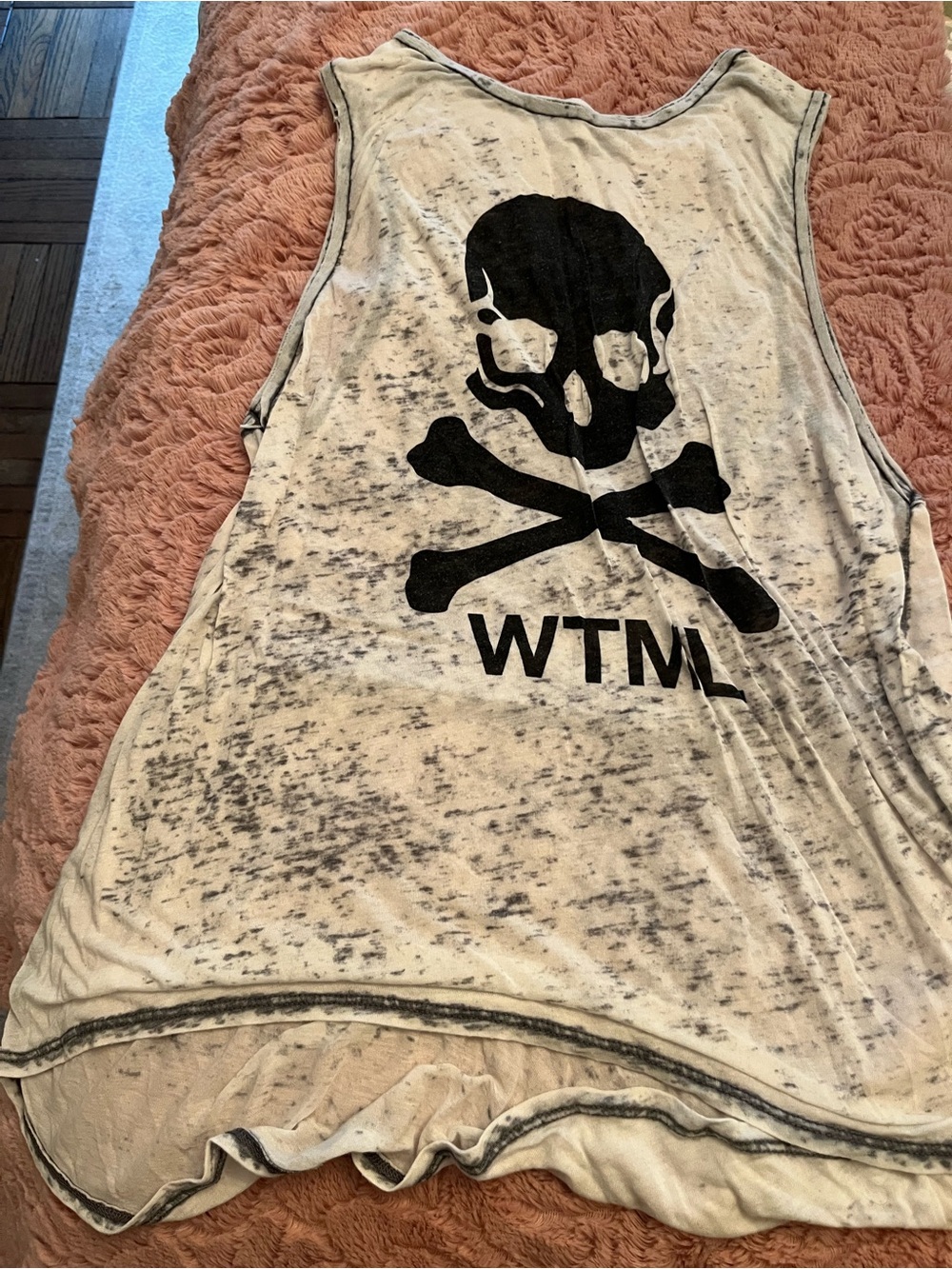 soulcycle White Burnout Tank with Black Skull Graphic